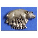 STERLING SILVER PIG AND PIGLET BROACH