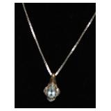 STERLING SILVER AQUAMARINE PENDANT/ NECKLACE
