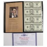 UNCUT SHEET OF $5 BILLS