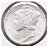 1945 D GEM BU MERCURY DIME