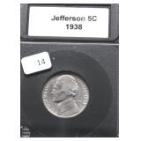 1938 GEM PROOF JEFFERSON NICKEL