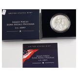 US ARMY SILVER MEDAL W BOX PAPERS  1 OZ .999