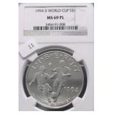 1994 D NGC MS69PL WORLD CUP SILVER DOLLAR