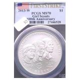 2013 W PCGS MS70 GIRL SCOUTS SILVER DOLLAR