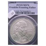 2006 P PCGS MS70 FOUNDING FATHER SILVER DOLLAR