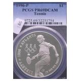 1996 P PCGS PF69DC TENNIS SILVER DOLLAR