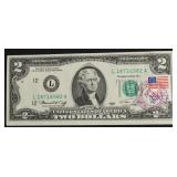 FIRST DAY COVER 2 $ FEDERAL RESERVE NOTE CH BU