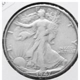 1947 D WALKING HALF DOLLAR XF