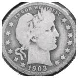 1903 O BARBER QUARTER VG