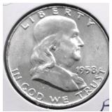 1958 D SUPURB GEM FBL FRANKLIN HALF DOLLAR