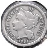 1881 3 CENT PIECE VF