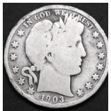 1903 O BARBER HALF DOLLAR VG