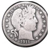 1911 BARBER HALF DOLLAR VG