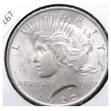 1922 CHOICE BU PEACE DOLLAR