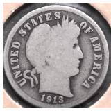 1913 BARBER DIME G