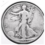 1937 D WALKING HALF DOLLAR VF