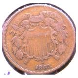 1865 TWO CENT PIECE VF