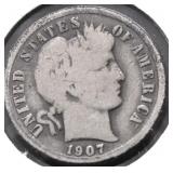 1907 BARBER DIME G