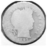 1897 S BARBER DIME AG