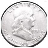 1951 D FRANKLIN HALF DOLLAR VF
