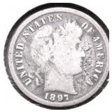 1897 BARBER DIME VG