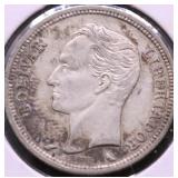 1960 VENEZUELA SILVER 1/4 BOLIVAR AU