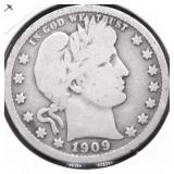 1909 D BARBER QUARTER VG