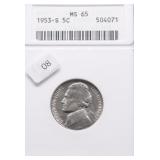 1953 S ANACS MS65 JEFFERSON NICKEL