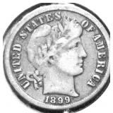 1899 BARBER DIME VF