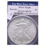 2014 W PCGS MS70 SILVER EAGLE