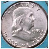 1955 CHOICE BU FRANKLIN HALF DOLLAR