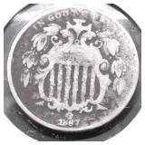 1867 SHIELD NICKEL RAYS VG