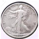 1918 S WALKING HALF DOLLAR VF