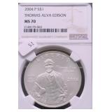 2004 P NGC MS70 EDISON SILVER DOLLAR