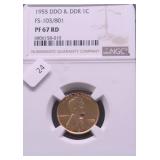 1955 DDO & DDR NGC PF67RED LINCOLN CENT