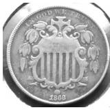 1868 SHIELD NICKEL VF