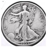 1935 D WALKING HALF DOLLAR VF