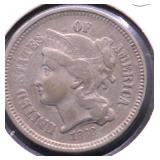 1868 3 CENT PIECE XF