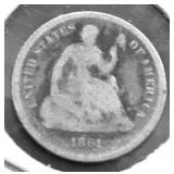 1861 SEATED HALF DIME G