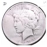 1934 D PEACE DOLLAR VF