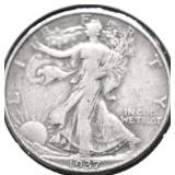 1937 D WALKING HALF DOLLAR VF