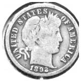1892 O BARBER DIME VG