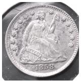 1858 CHOICE AU HALF DIME