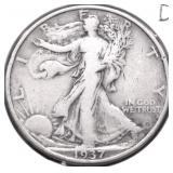 1937 D WALKING HALF DOLLAR F
