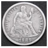1889 SEATED DIME XF