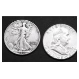 TWO SILVER HALF DOLLARS
