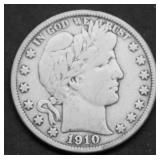 1910 S BARBER HALF DOLLAR  VF