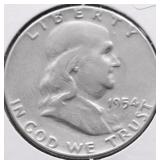 1954 FRANKLIN  HALF DOLLAR AU