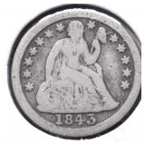 1843 SEATED DIME VG