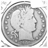 1906 O BARBER HALF DOLLAR VG